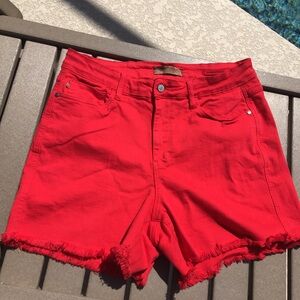 Judy Blue Bright Red Frayed Hem Jean Shorts Beachwear Summer SZ 1XL